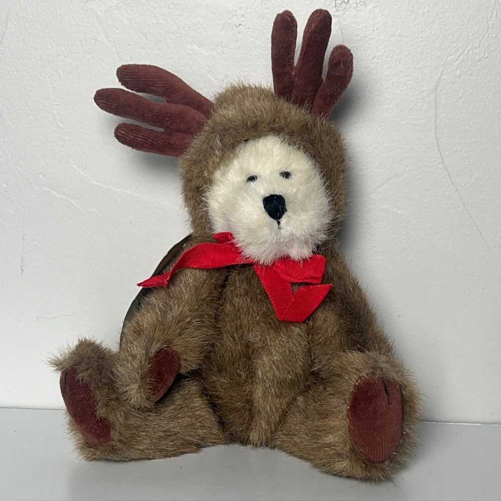VTG Retired Boyds Bear 8" EWELL 90's Jointed Plush White Bear Reindeer Suit 9127